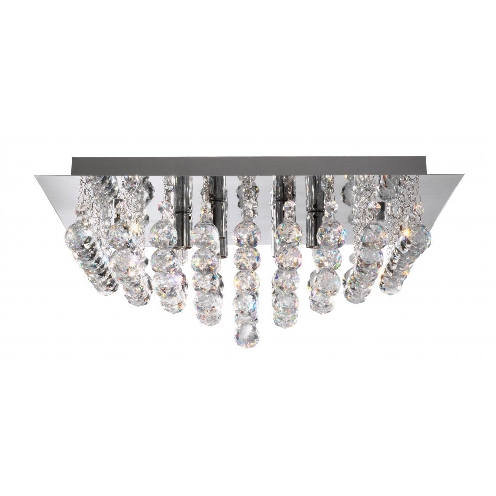 6406-6CC Hanna 6 Light Chrome Square Flush-crystal Balls
