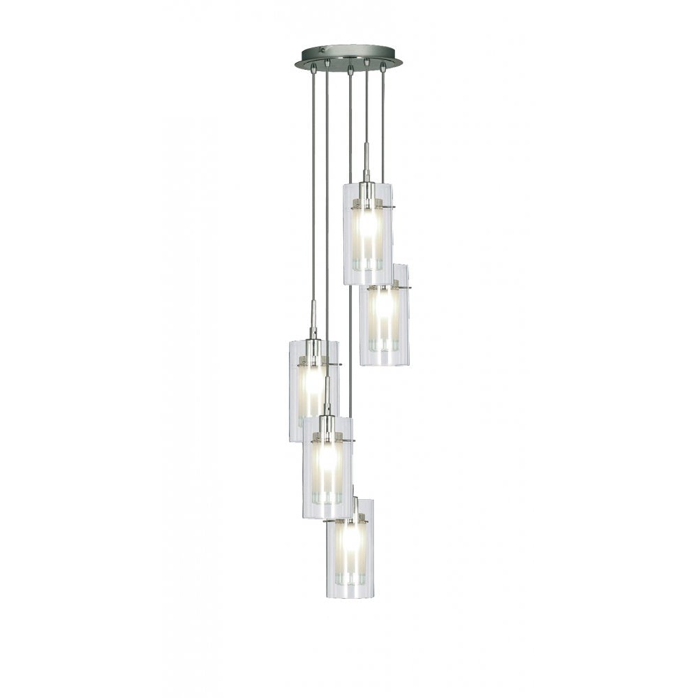2305-5 Duo I - Satin Silver Double Glass 5 Light Pendant