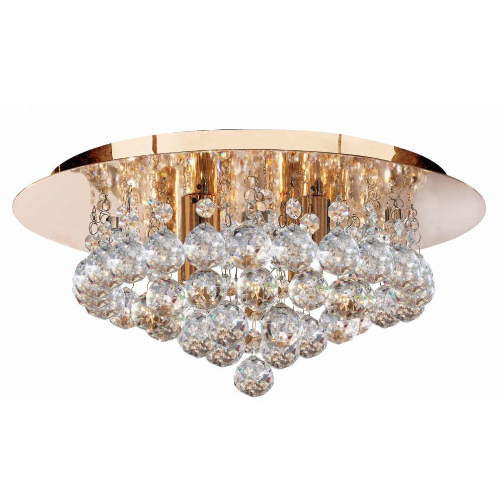 3404-4GO Hanna 4 Light Gold Round Flush Clear Crystal Balls