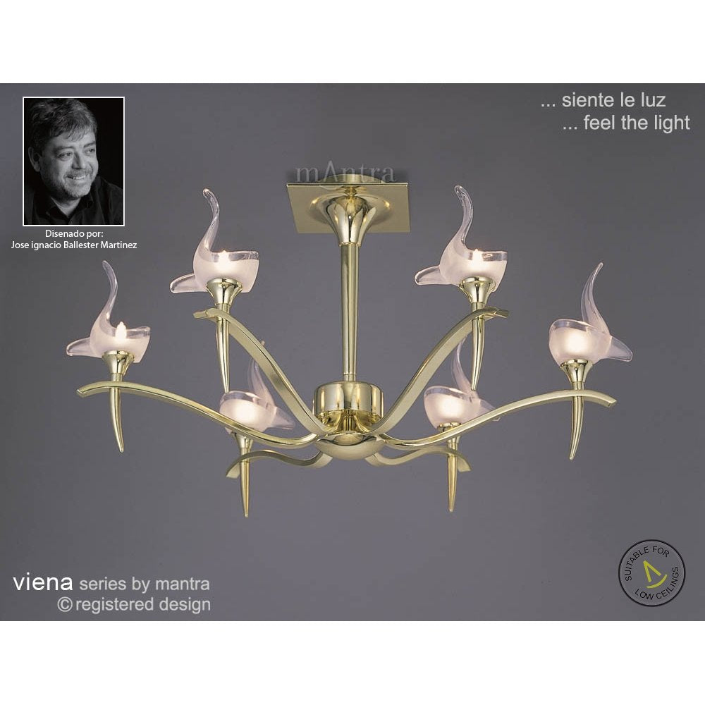 M0324PB Viena Semi Flush Round 6 Light G9 Polished Brass