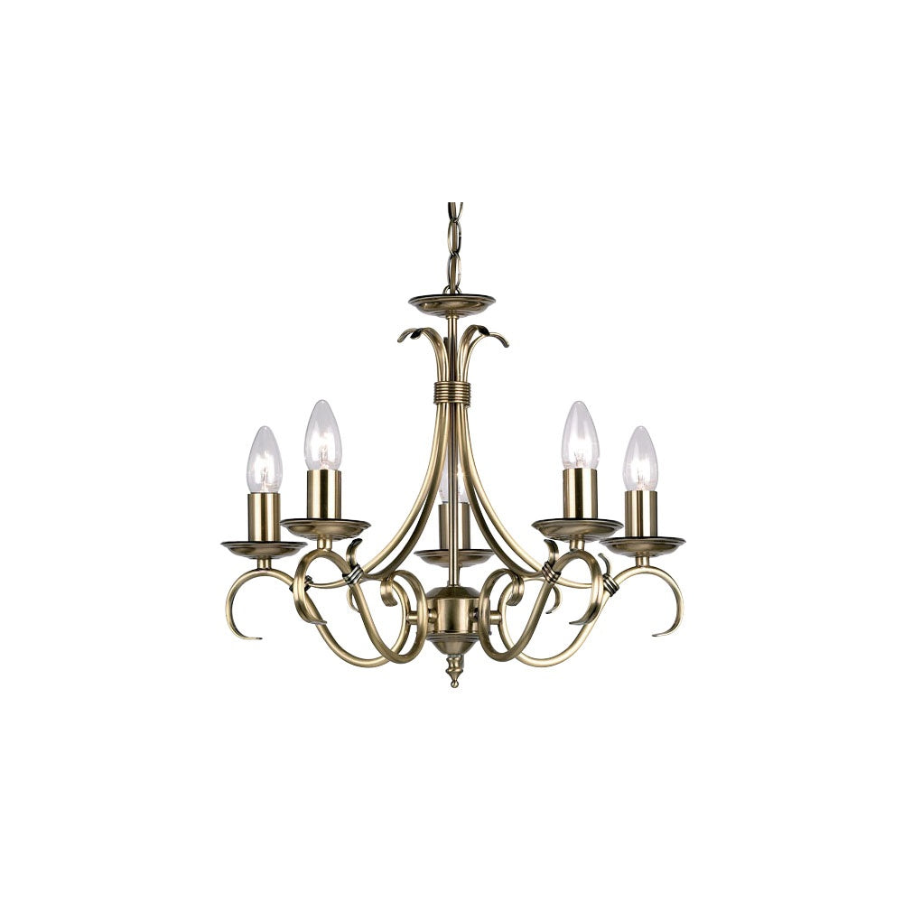 2030-5AN Bernice 5 Light Pendant Antique Brass Plate