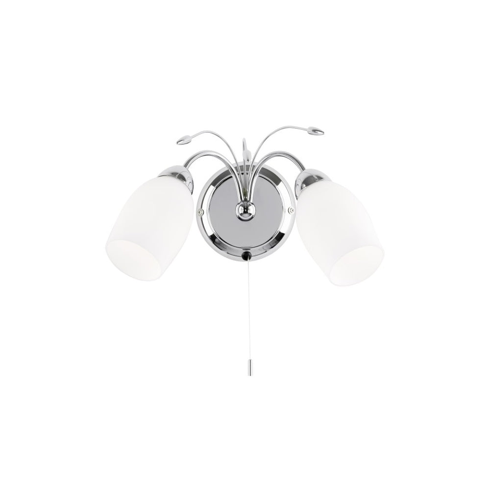2007-2WBCH Meadow 2 Light Wall Light Chrome Plate & White Glass