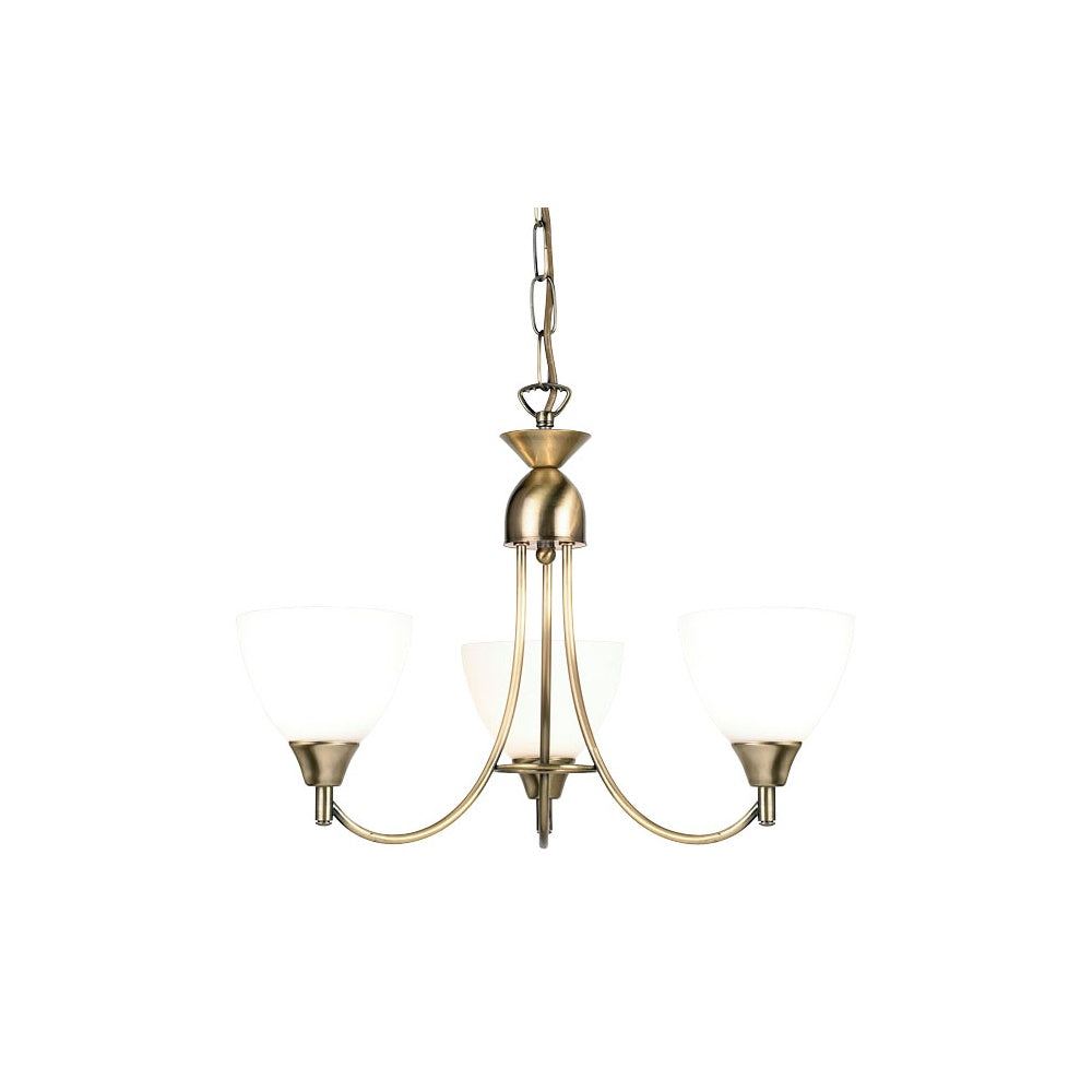 1805-3AN Alton 3 Light Pendant Antique Brass Plate & Matt Opal Glass