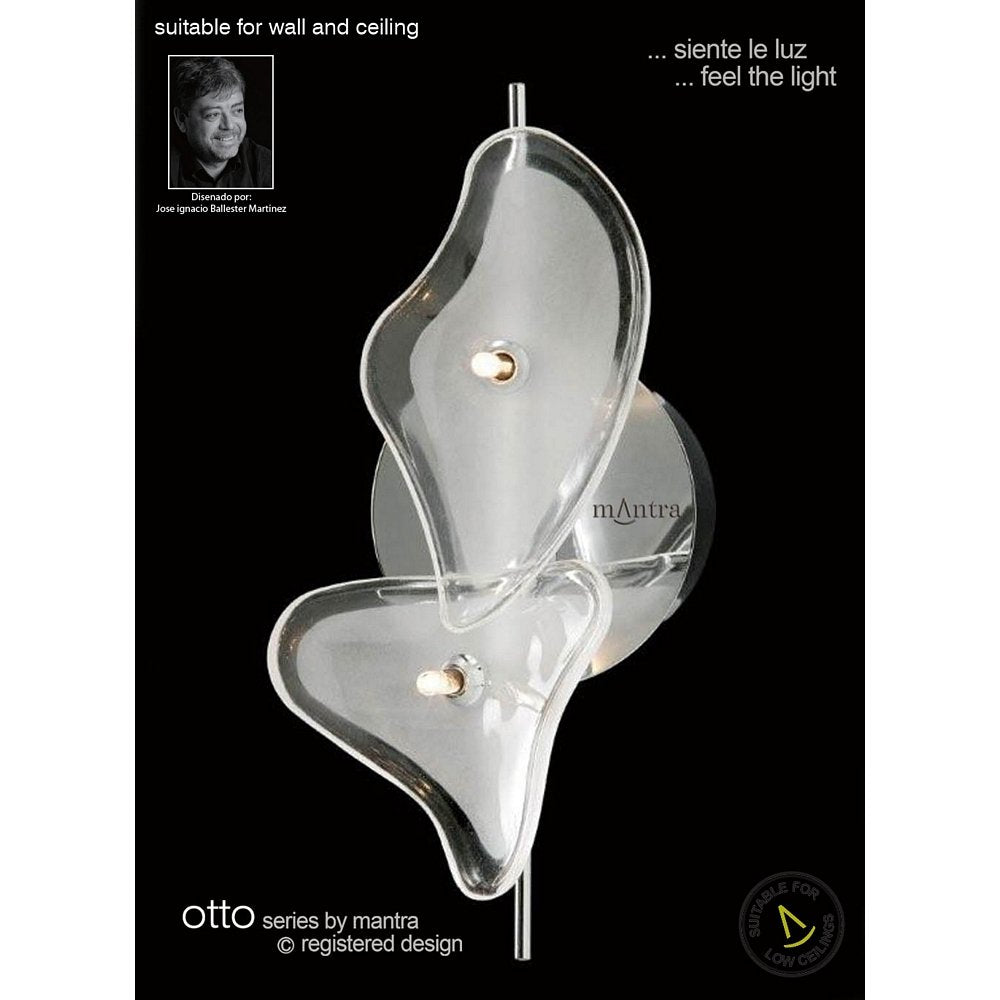 M0593 Otto Ceiling/Wall 2 Light G4 Bar Polished Chrome/Frosted Glass