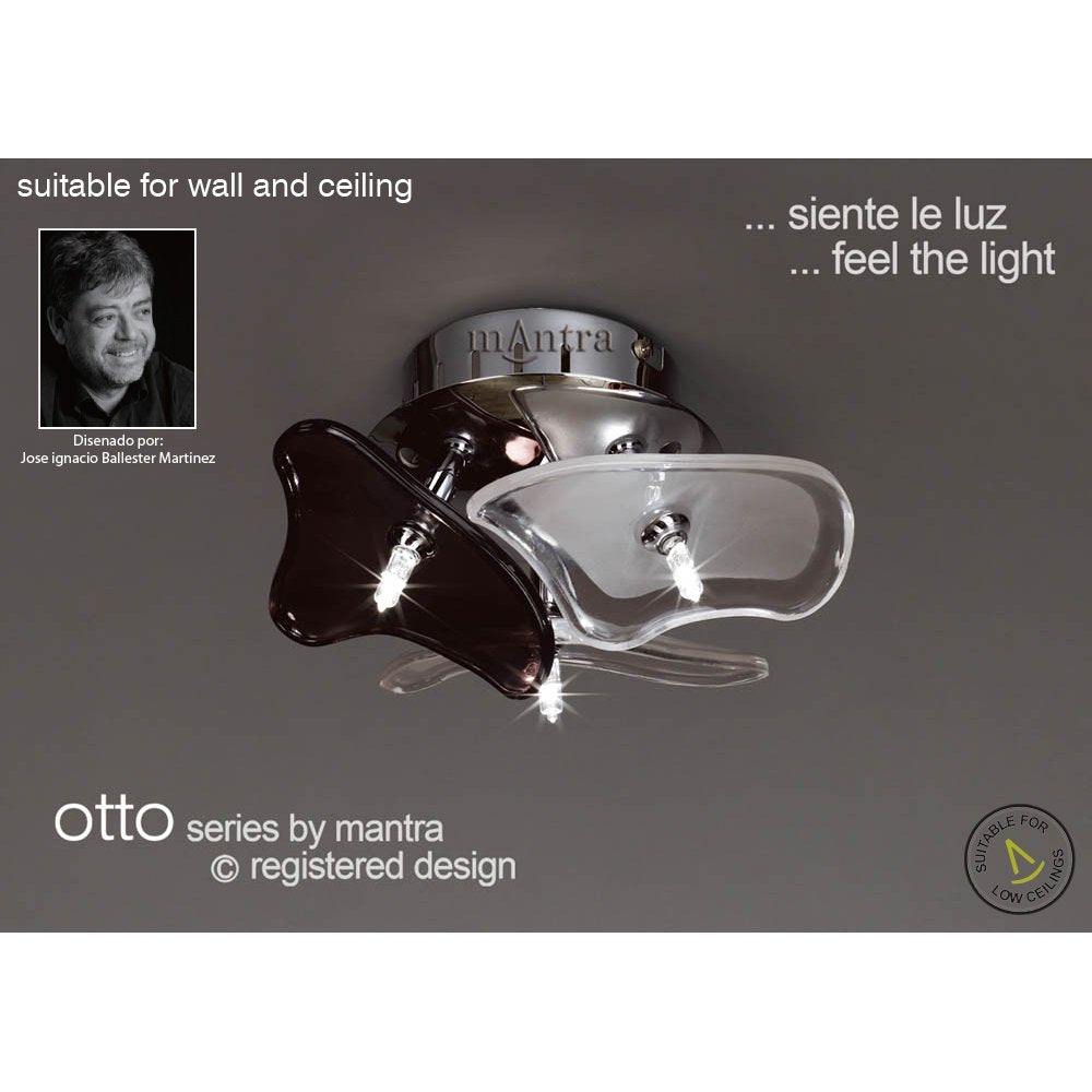 M0704 Otto Ceiling/Wall 3 Light G4 Round Polished Chrome/Frosted Glass/Black Glass
