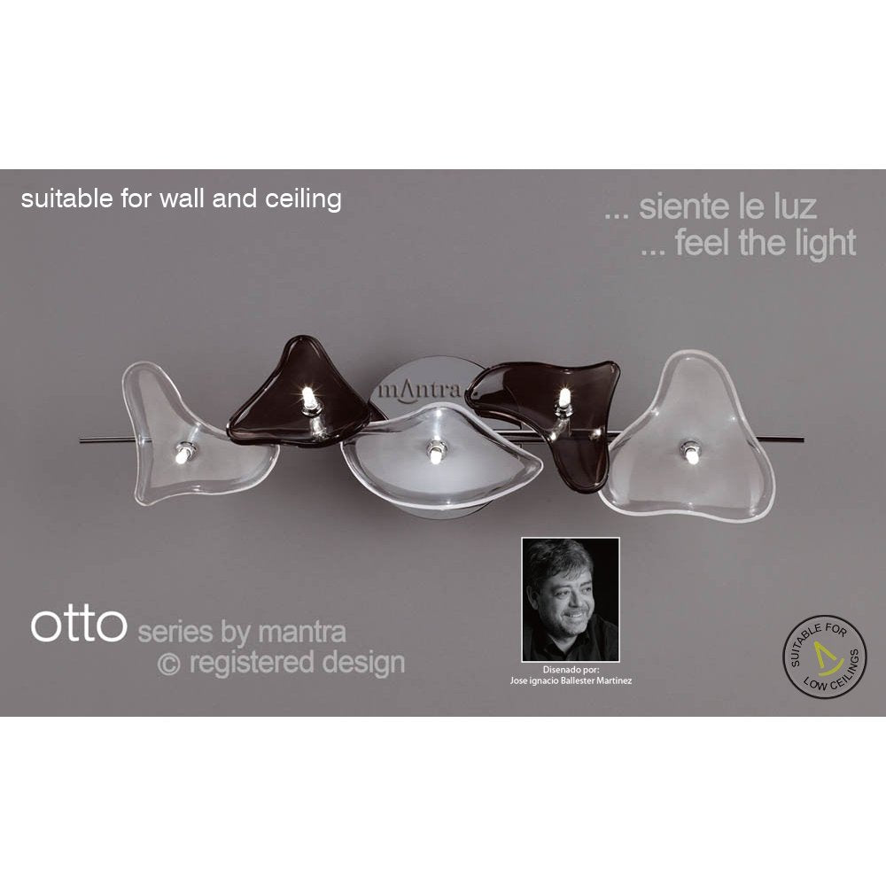 M0707 Otto Ceiling/Wall 5 Light G4 Bar Polished Chrome/Frosted Glass/Black Glass