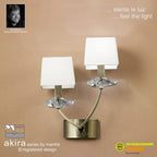 M0787AB/S Akira Wall Lamp Switched 2 Light E14 Antique Brass Cream Shades