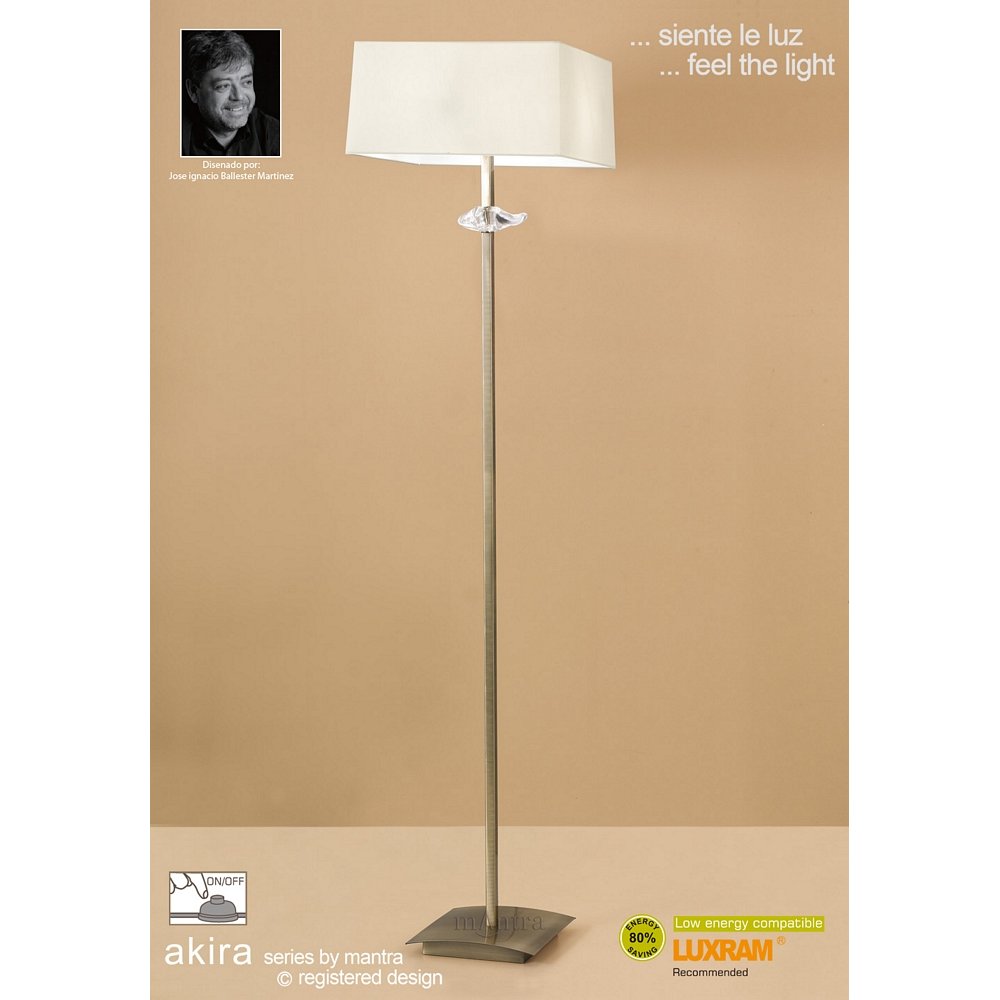 M0791AB Akira Floor Lamp 3 Light E27 Antique Brass Cream Shade