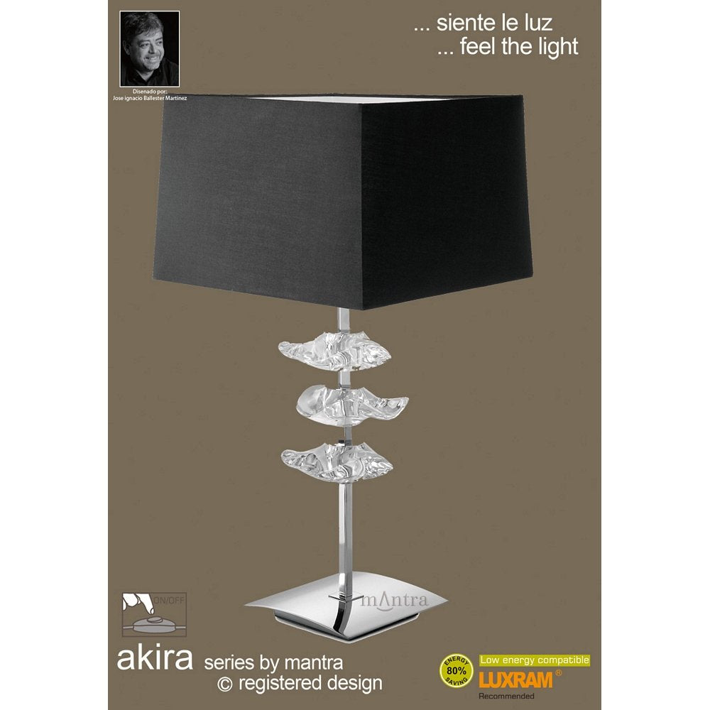 M0793 Akira Table Lamp 2 Light E27 Polished Chrome Black Shade