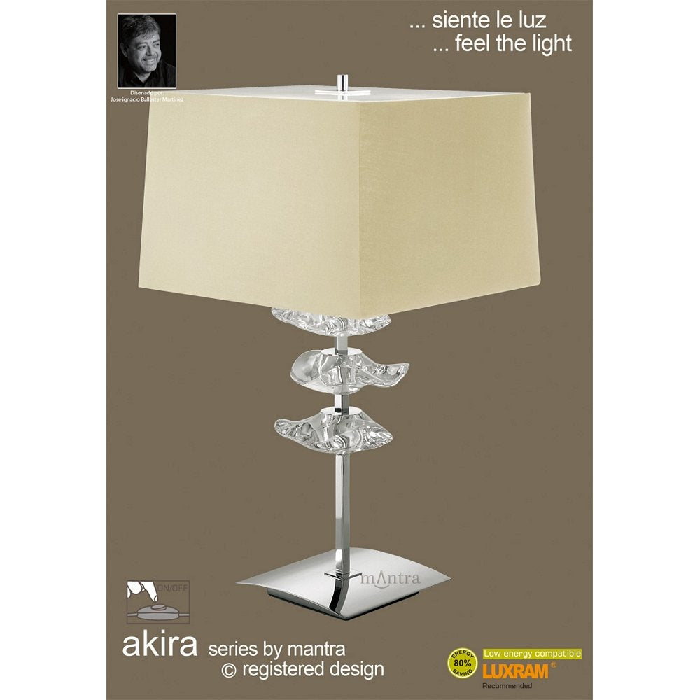 M0793AB Akira Table Lamp 2 Light E27 Antique Brass Cream Shade