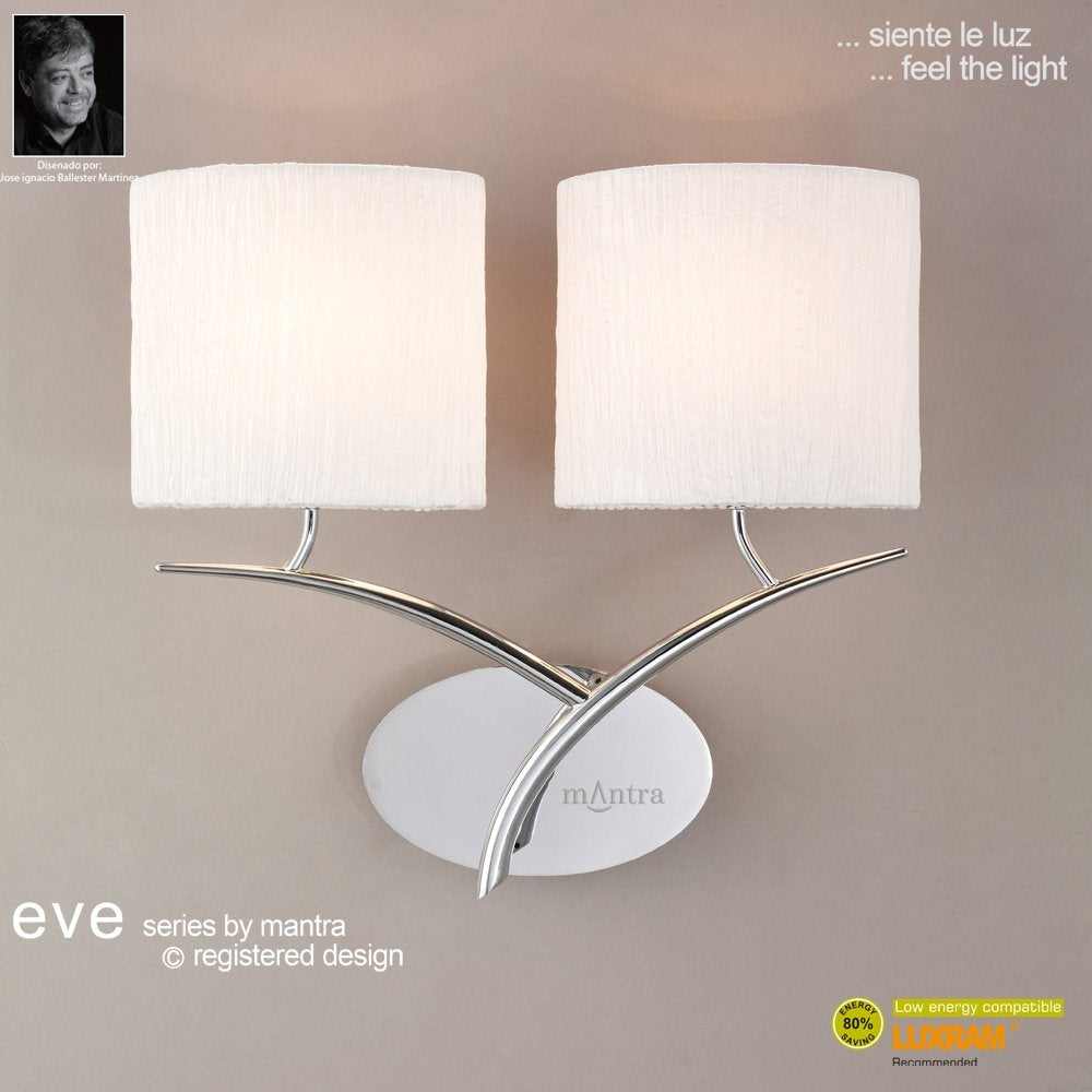 M1135 Eve Wall Lamp 2 Light E27 Polished Chrome White Oval Shades