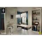 M1311 Lucca Linear Pendant 2 Arm 4 Light E27 Line Polished Chrome White Shades & Clear Crystal