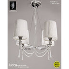 M1312 Lucca Pendant 4 Light E27 Polished Chrome White Shades & Clear Crystal