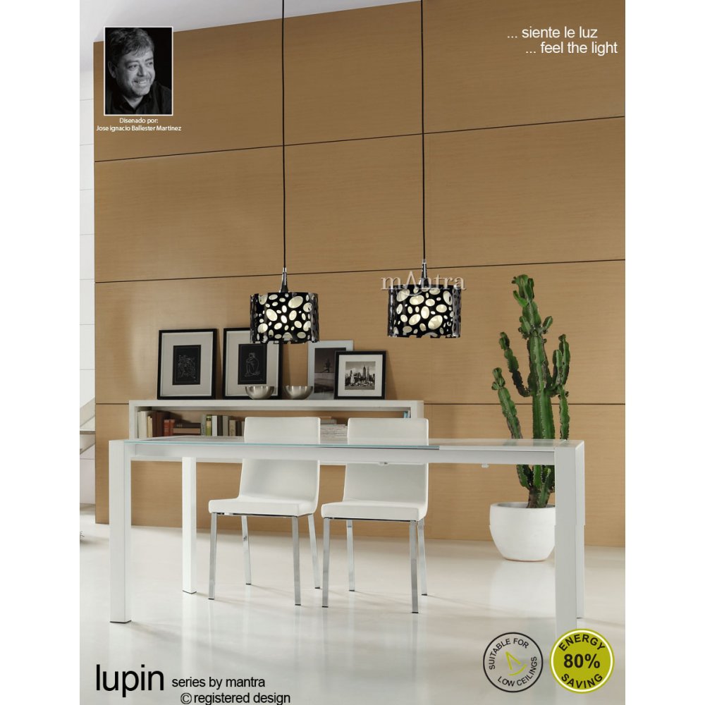 M1350 Lupin Linear Pendant 2 Light E27 Line Gloss Black/White Acrylic/Polished Chrome
