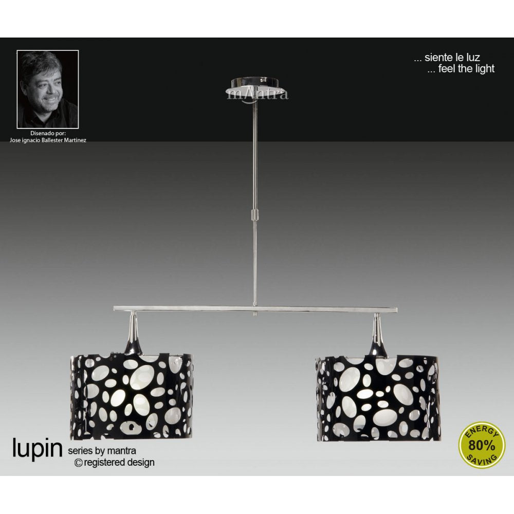 M1358 Lupin Linear Pendant 2 Light E27 Gloss Black White Acrylic Polished Chrome