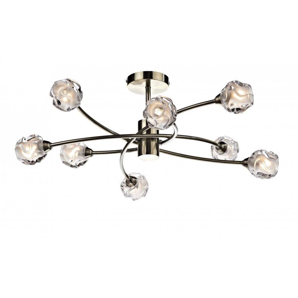 Dar SEA0875 Seattle 8 Lamp Semi Flush Antique Brass