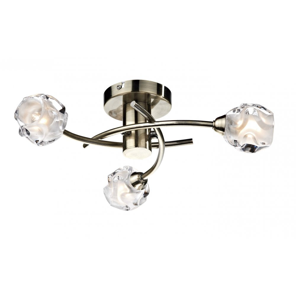 Dar SEA5375 Seattle 3 Light Semi Flush Antique Brass