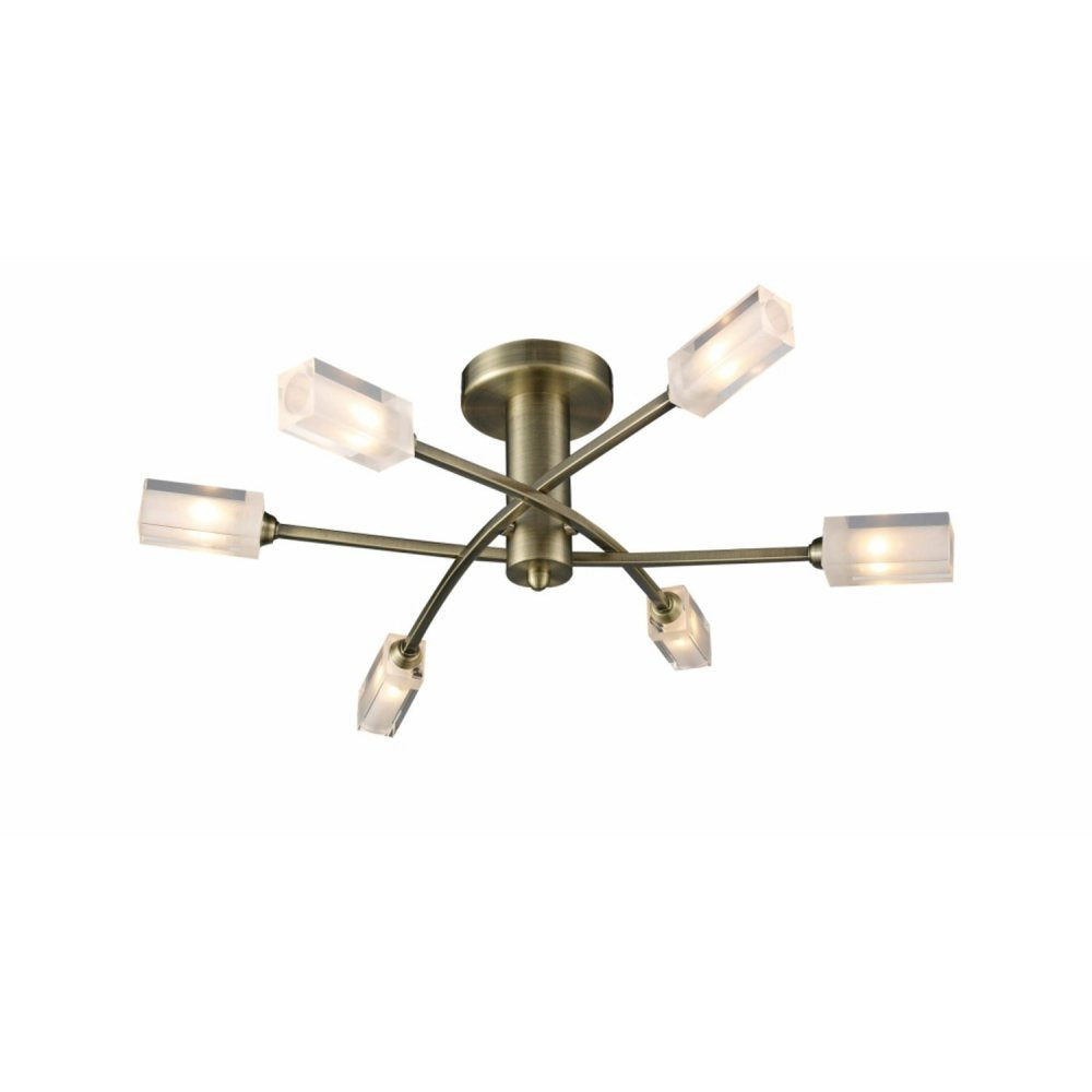 Dar MOR6475 Morgan 6 Light Semi Flush Antique Brass