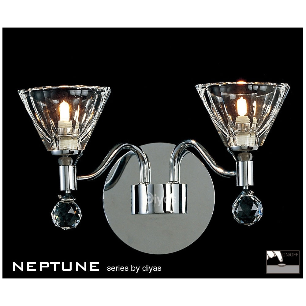 Neptune Switched Wall  Lamp 2 Light Chrome With Crystal Glass Shades (SD)