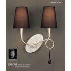 M0537 Paola Wall Lamp 2 Light E14 Silver Painted Black Shades & Black Glass Droplets
