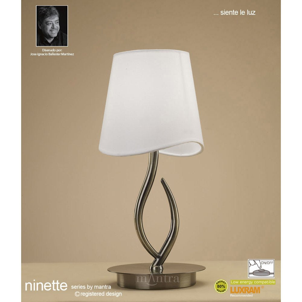 M1925 Ninette Table Lamp 1 Light E14 Small Antique Brass Ivory White Shade