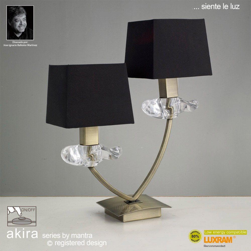 M0790AB/BS Akira Table Lamp 2 Light E14 Antique Brass Black Shades