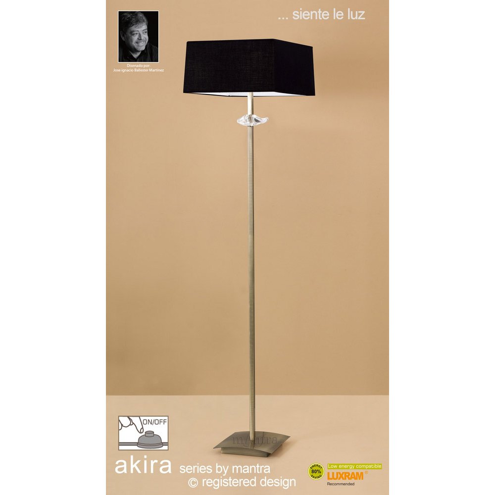 M0791AB/BS Akira Floor Lamp 3 Light E27 Antique Brass Black Shade