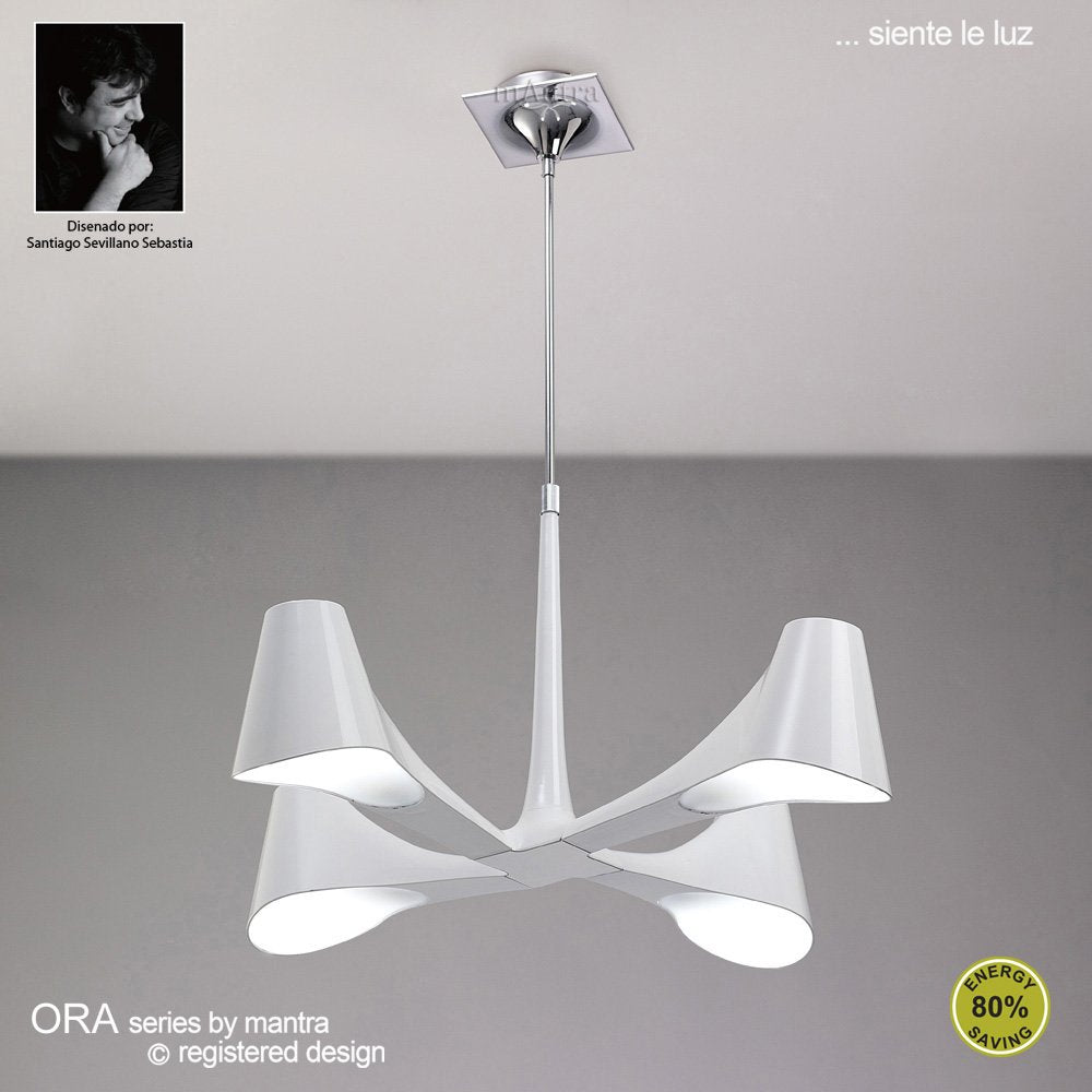 M1581 Ora Telescopic Convertible To Semi Flush 4 Light E27 Gloss White/White Acrylic/Polished Chrome