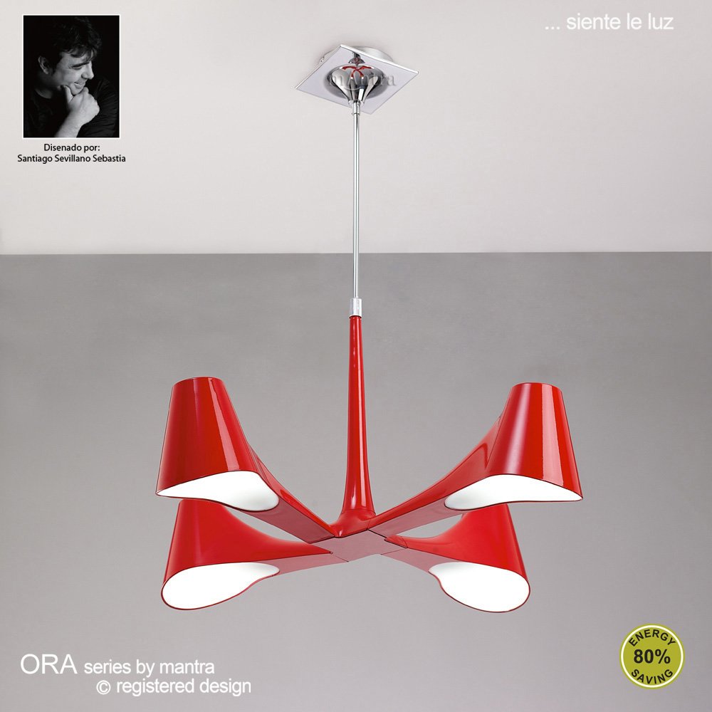 M1601 Ora Telescopic Convertible To Semi Flush 4 Light E27 Gloss Red/White Acrylic/Polished Chrome