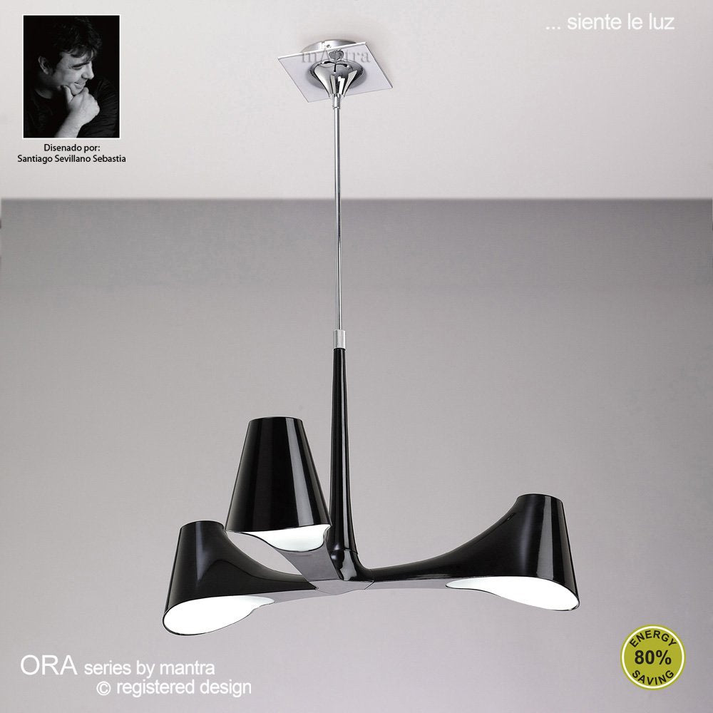 M1592 Ora Telescopic Convertible To Semi Flush 3 Light E27 Gloss Black/White Acrylic/Polished Chrome