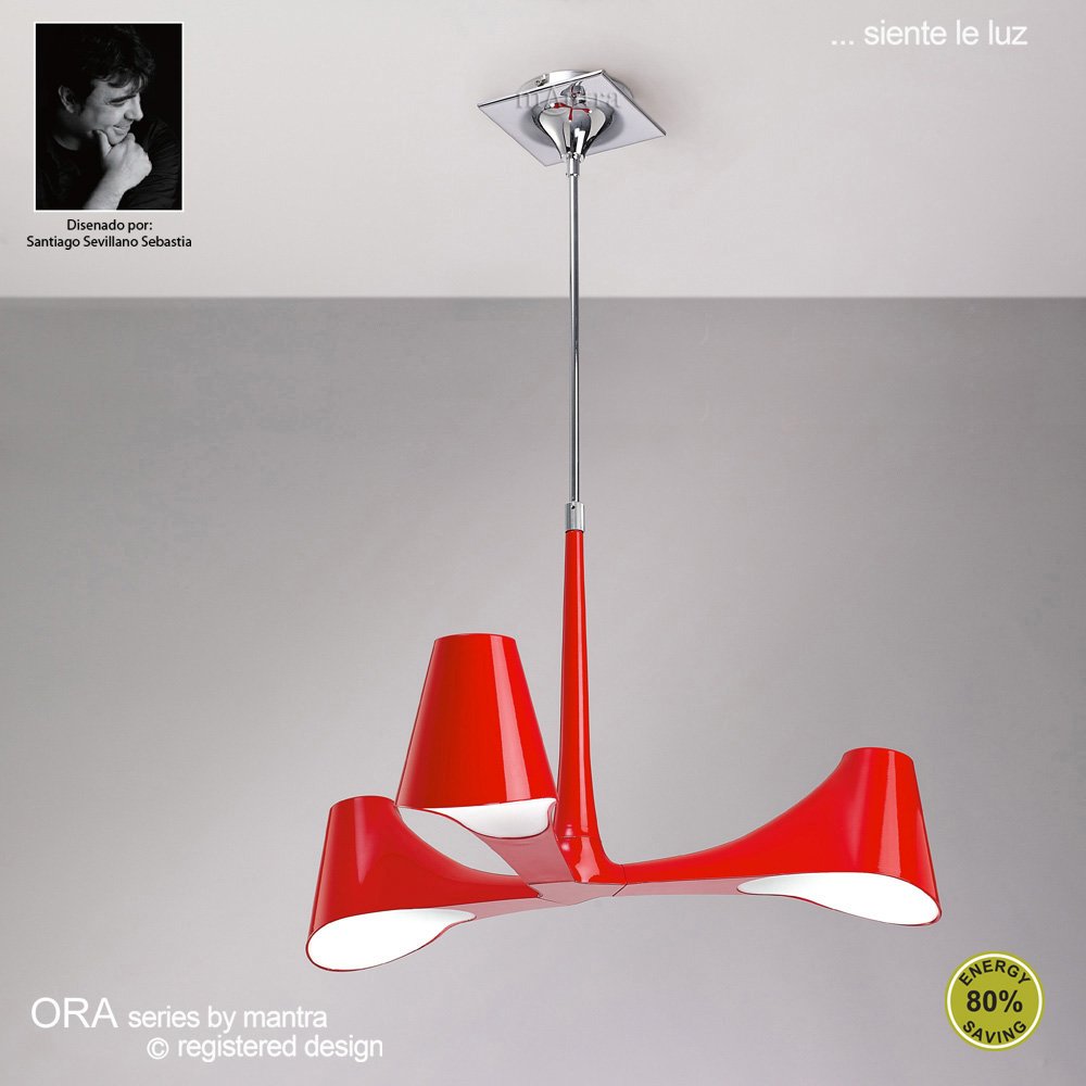M1602 Ora Telescopic Convertible To Semi Flush 3 Light E27 Gloss Red/White Acrylic/Polished Chrome
