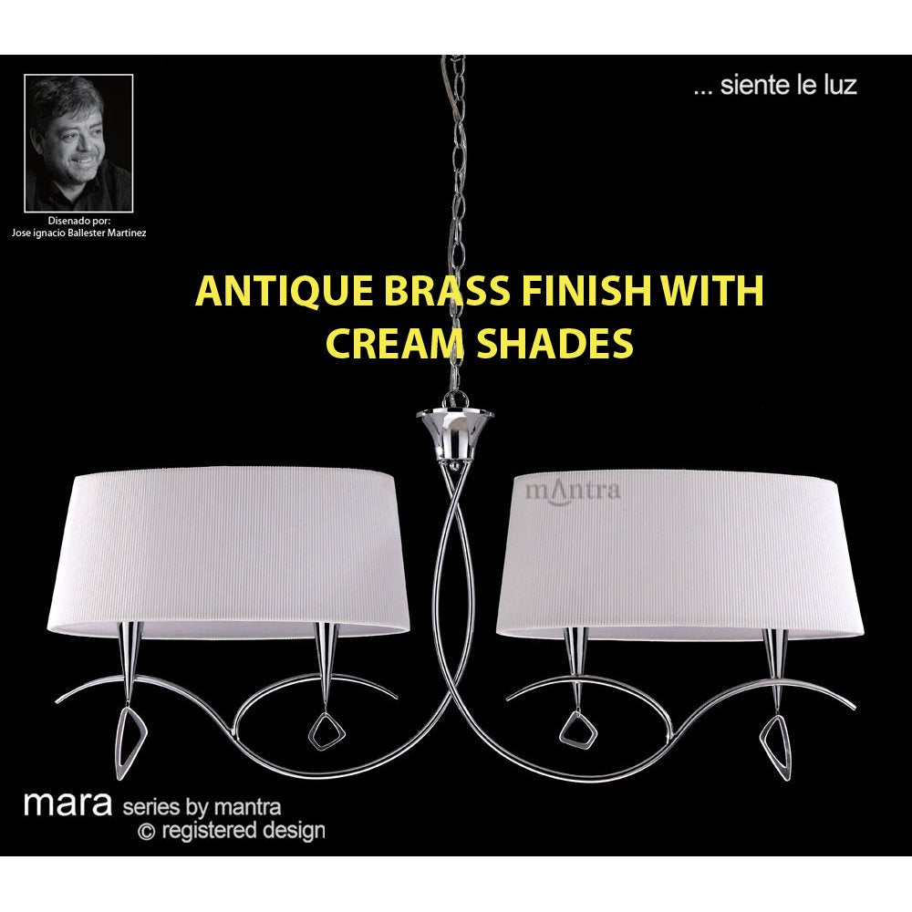 M1642AB Mara Linear Pendant 2 Arm 4 Light E14 Antique Brass Ivory White Shades