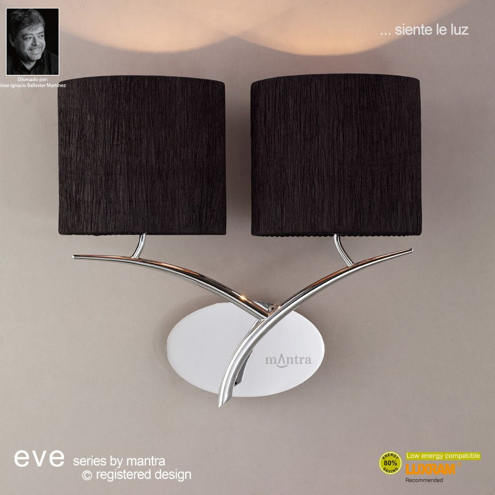 M1135/BS Eve Wall Lamp 2 Light E27 Polished Chrome Black Oval Shades