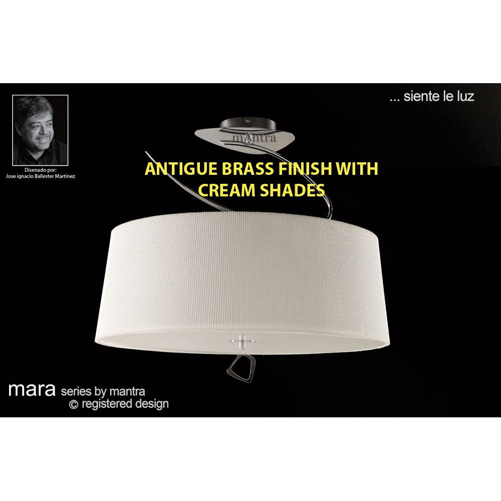 M1645AB Mara Semi Flush 4 Light E27 Round Antique Brass Ivory White Shade
