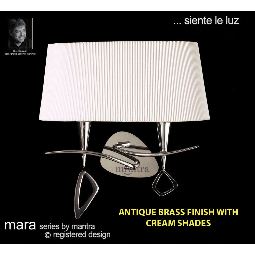 M1648AB Mara Wall Lamp 2 Light E14 Antique Brass Ivory White Shade