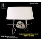 M1648AB Mara Wall Lamp 2 Light E14 Antique Brass Ivory White Shade