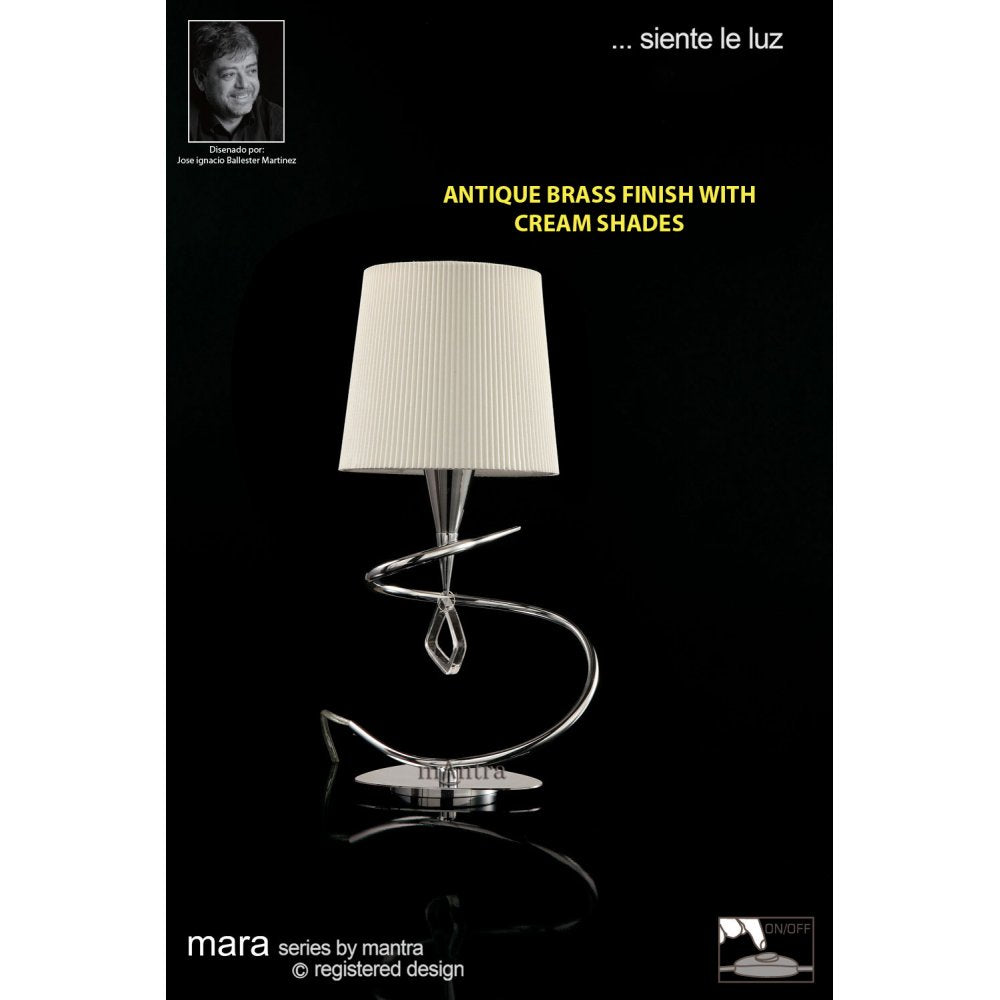M1649AB Mara Table Lamp 1 Light E14 Small Antique Brass Ivory White Shade