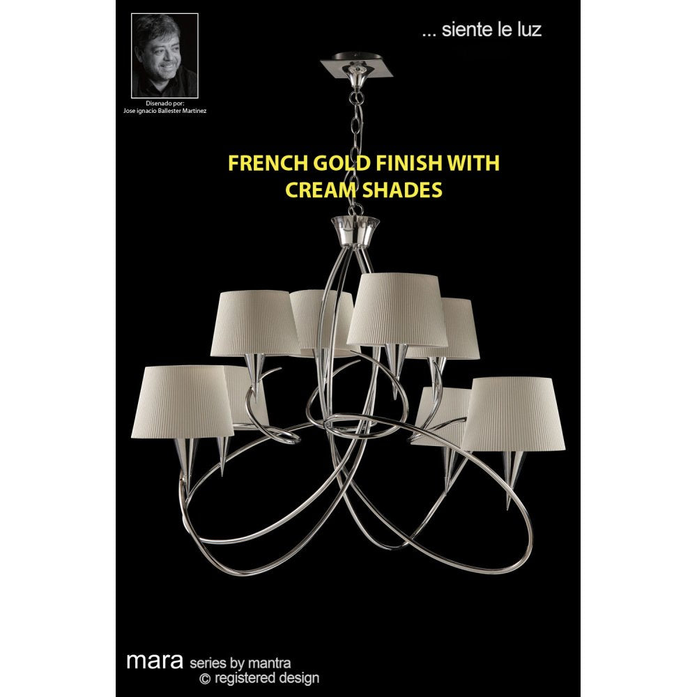 M1654FG Mara Pendant 2 Tier 8 Light E14 French Gold Ivory White Shades