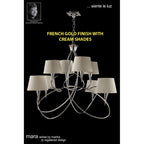 M1654FG Mara Pendant 2 Tier 8 Light E14 French Gold Ivory White Shades