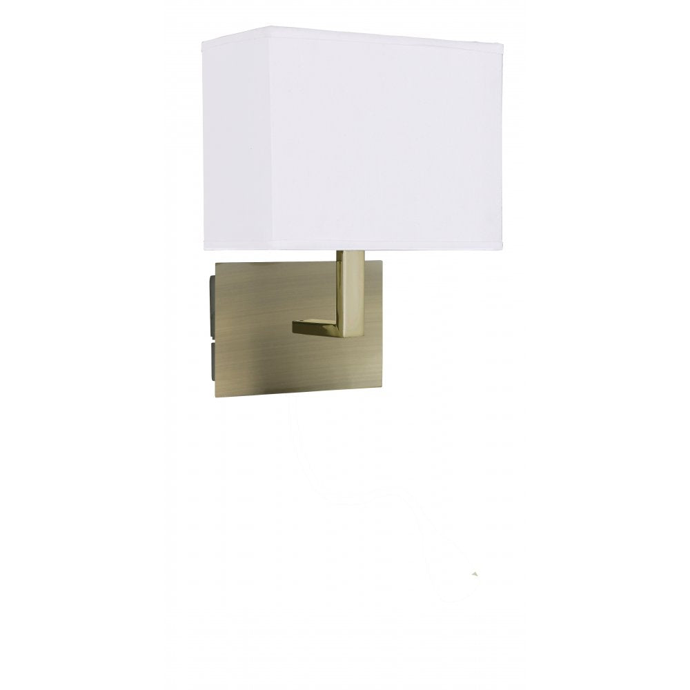 5519AB Wall Light Antique Brass - Whte Rectangle Shade