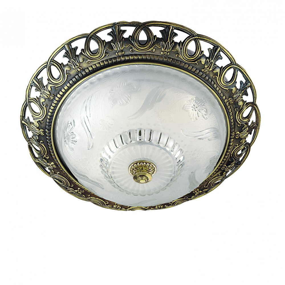 7045-13 Flush Antique Brass/glass Fitting 33cm