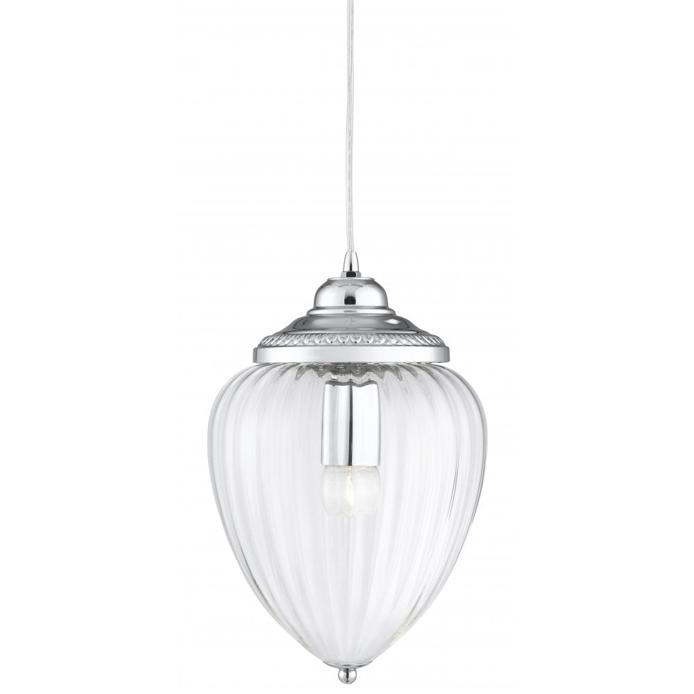 1091CC Pineapple - 1 Light Pendant Chrome Clear Ribbed Glass