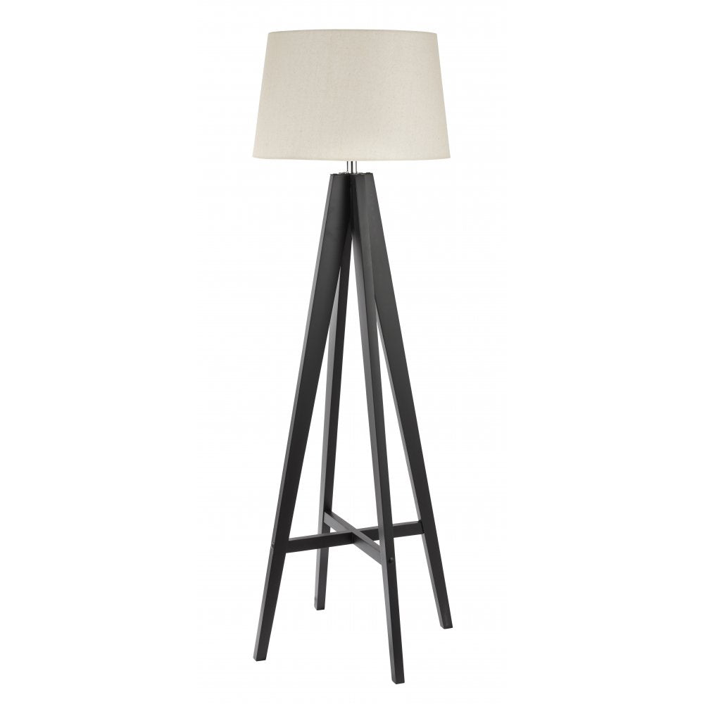 Tripod - Floor  Lamp Dark Wood - Cream Linen Shade