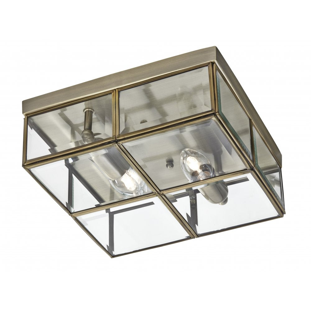 6769-26AB Flush - 2 Light Flush Box Antique Brass With Clear Bevelled Glass Panels