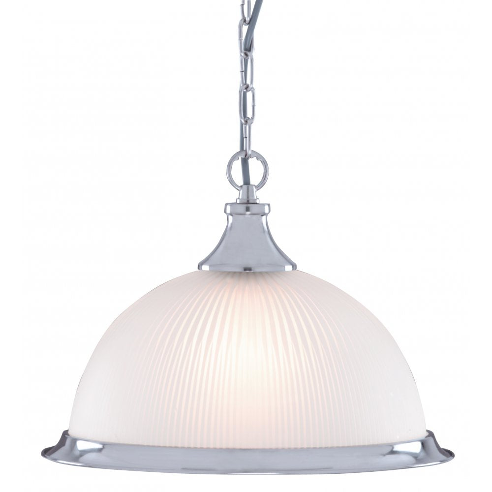 1044 American Diner - 1 Light Pendant Satin Silver Acid Glass