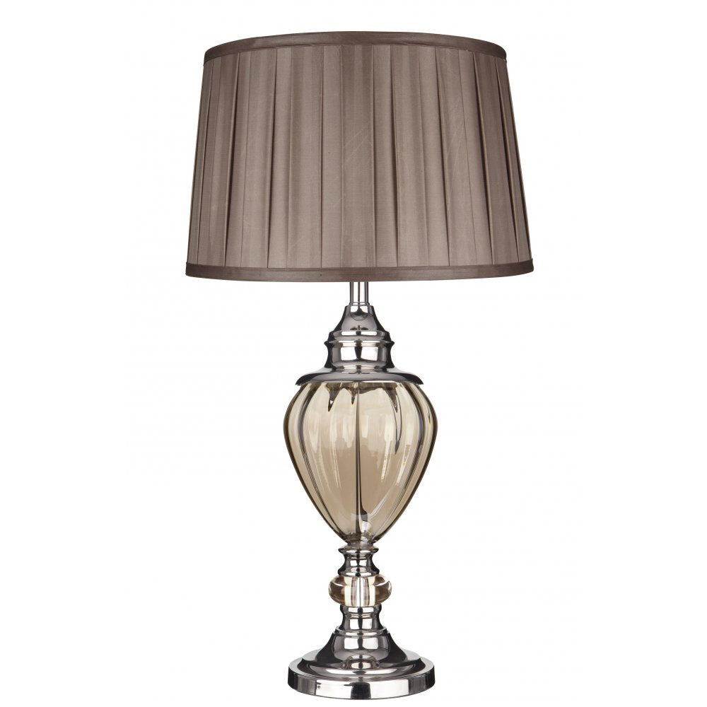 3721AM Greyson Table Lamp Amber Glass Urn/with Brown Pleated Tapered Shade