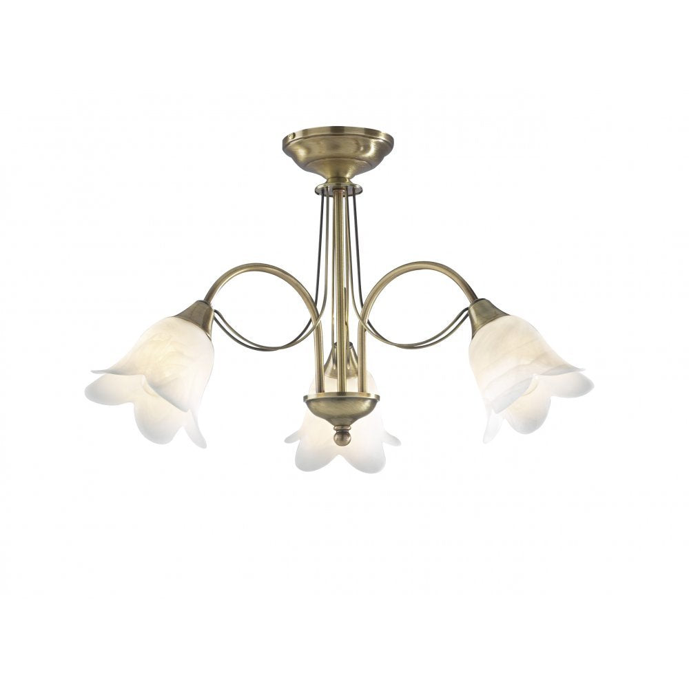 Dar DOU0375 Doublet 3 Light Semi-flush Antique Brass