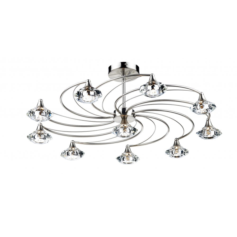 Dar LUT2346 10 Light Semi Flush Crystal Glass Satin Chrome
