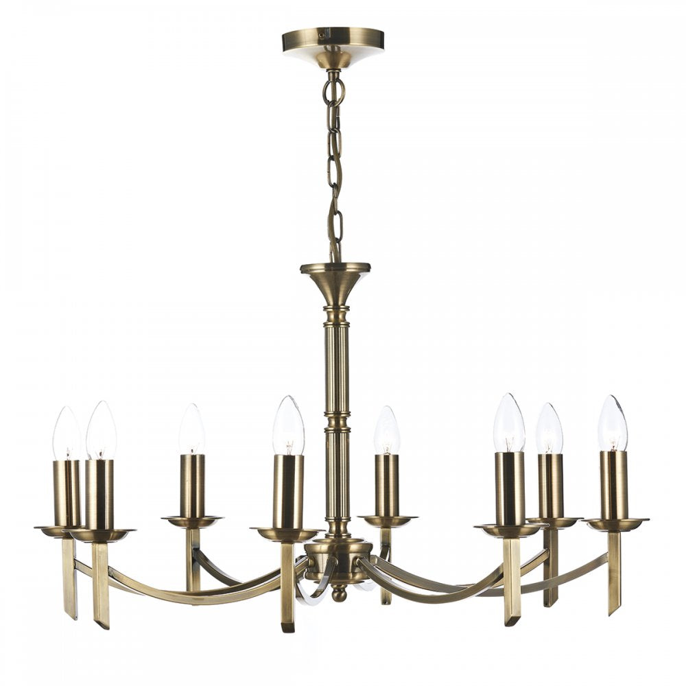 Dar AMB0875 Ambassador 8 Light Pendant Antique Brass