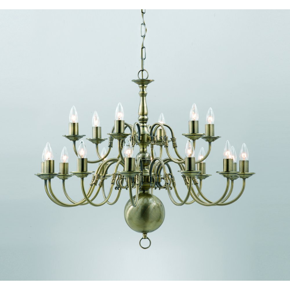 BF00350/12+6/AB Flemish Chandelier Antique Brass